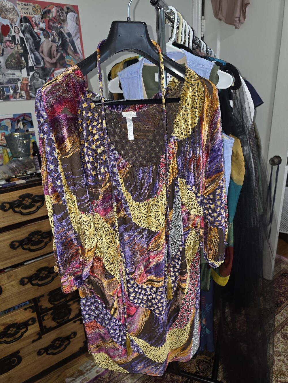 La Perla Purple & Gold Abstract Tie-Neck Tunic